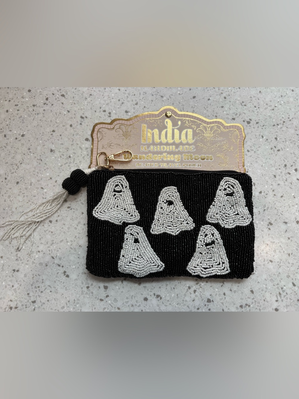 NWT Wandering Moon Black Beaded Ghost Travel Pouch